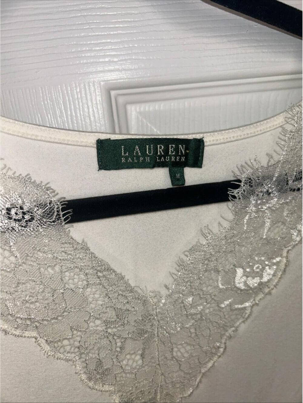 Lauren Ralph Lauren Women's Sleeveless Top Size M White Laced V Neck Stretch